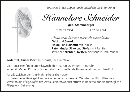 Anzeige von Hannelore Schneider von MGO
