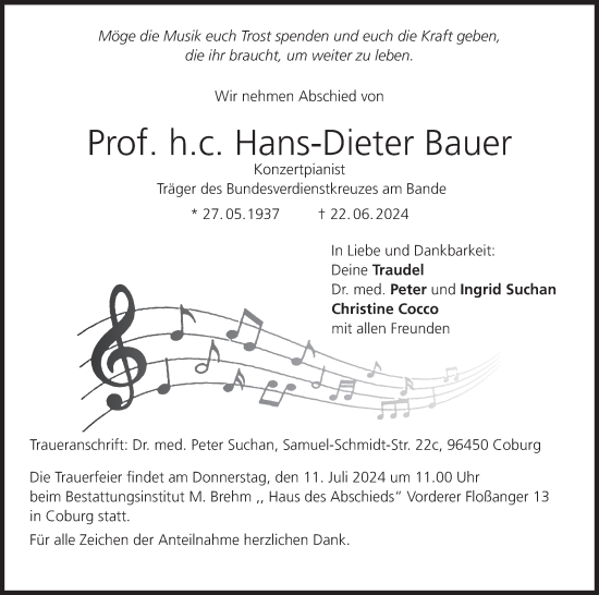 Anzeige von Hans-Dieter Bauer von MGO