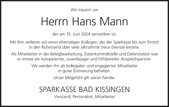 Anzeige von Hans Mann von MGO