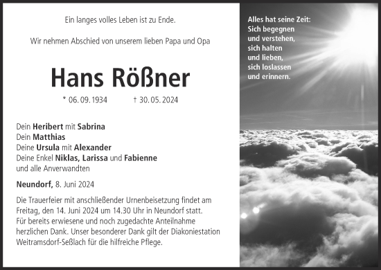 Anzeige von Hans Rößner von MGO