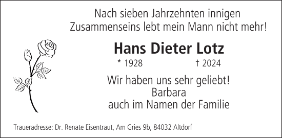 Anzeige von Hans Dieter Lotz von MGO
