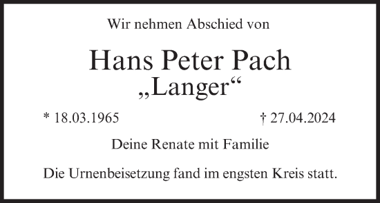 Anzeige von Hans Peter Pach von MGO