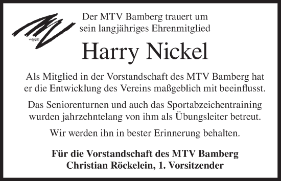 Anzeige von Harry Nickel von MGO