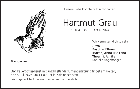 Anzeige von Hartmut Grau von MGO
