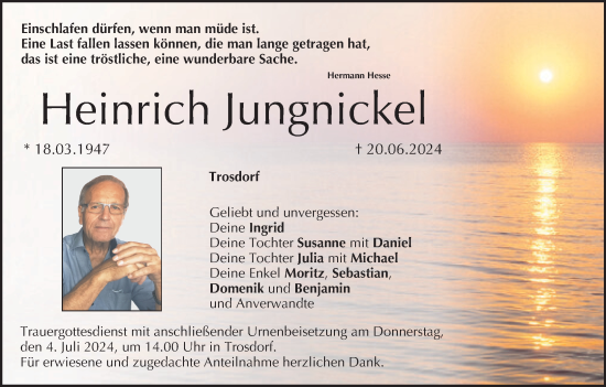 Anzeige von Heinrich Jungnickel von MGO