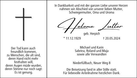 Anzeige von Helene Lutter von MGO