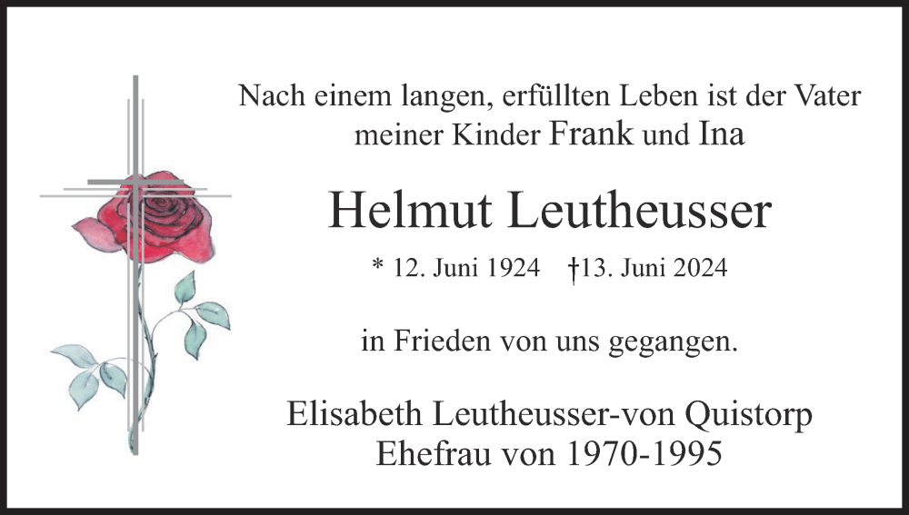  Traueranzeige für Helmut Leutheusser vom 18.06.2024 aus MGO