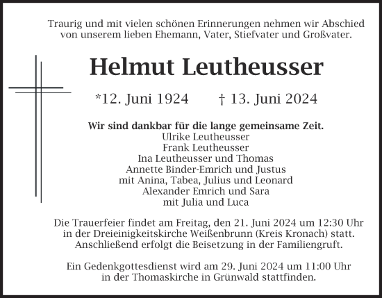 Anzeige von Helmut Leutheusser von MGO