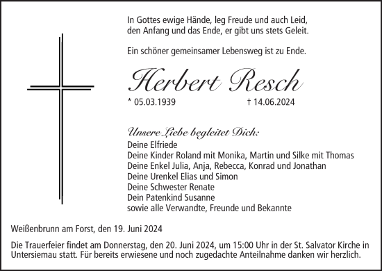 Anzeige von Herbert Resch von MGO