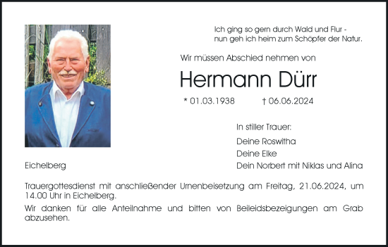 Anzeige von Hermann Dürr von MGO