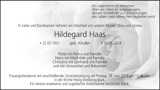 Anzeige von Hildegard Haas von MGO