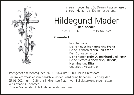 Anzeige von Hildegund Mader von MGO