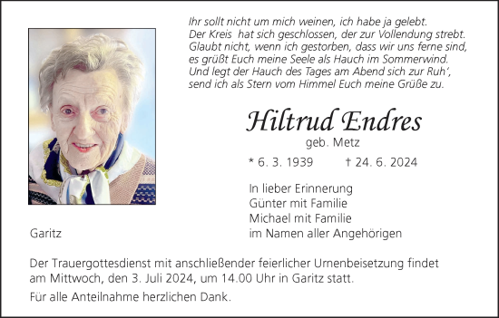 Anzeige von Hiltrud Endres von MGO