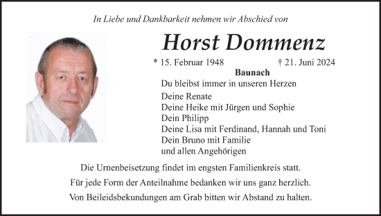 Anzeige von Horst Dommenz von MGO