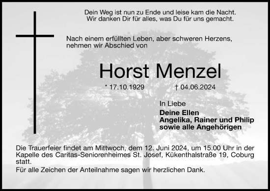 Anzeige von Horst Menzel von MGO