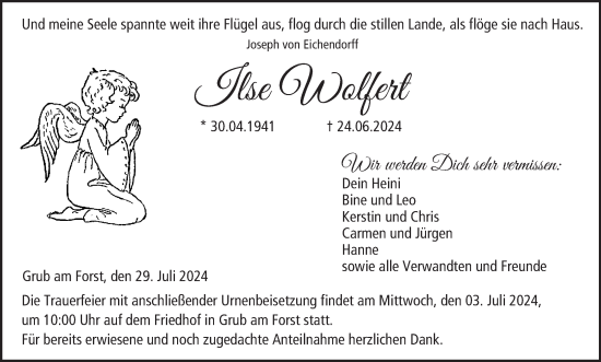 Anzeige von Ilse Wolfert von MGO
