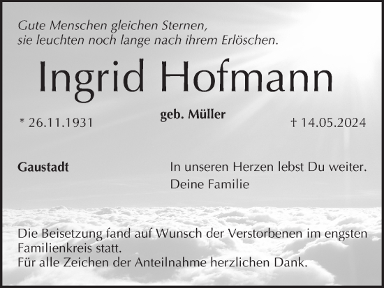 Anzeige von Ingrid Hofmann von MGO