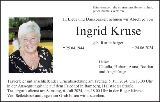 Anzeige von Ingrid Kruse von MGO