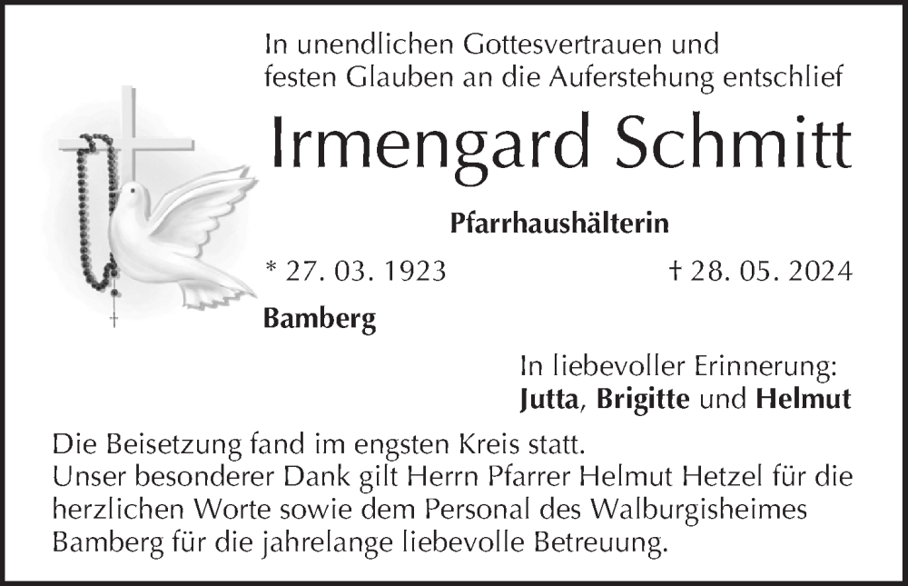  Traueranzeige für Irmengard Schmitt vom 08.06.2024 aus MGO