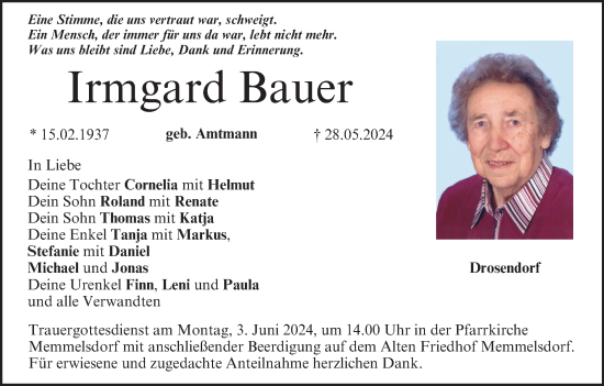 Anzeige von Irmgard Bauer von MGO