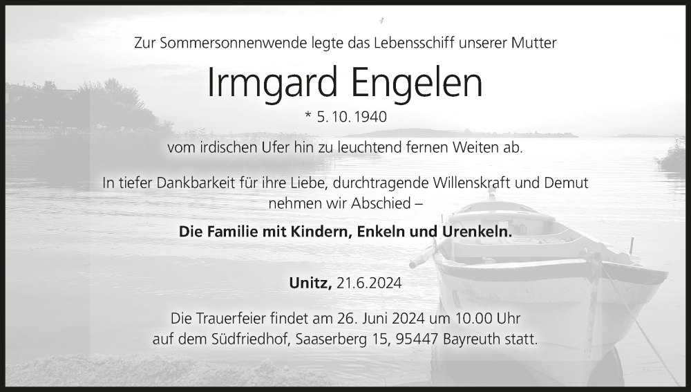 Traueranzeige für Irmgard Engelen vom 22.06.2024 aus MGO