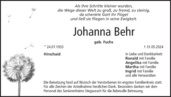 Anzeige von Johanna Behr von MGO