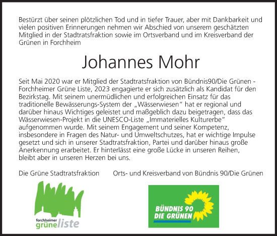 Anzeige von Johannes Mohr von MGO