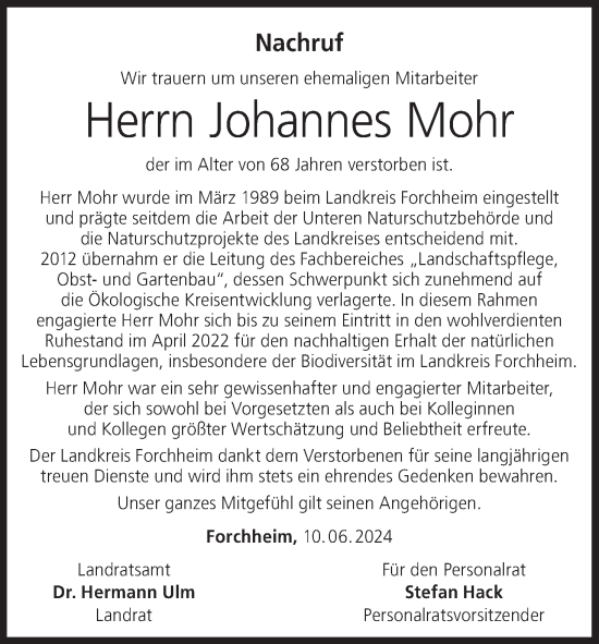 Anzeige von Johannes Mohr von MGO