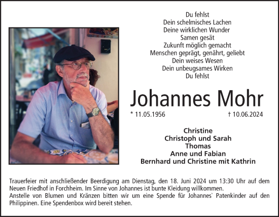 Anzeige von Johannes Mohr von MGO