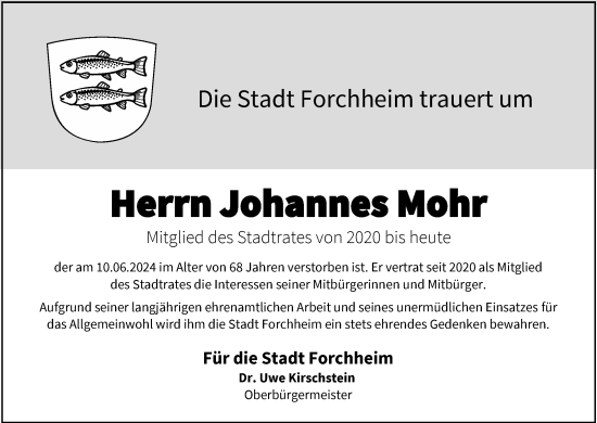 Anzeige von Johannes Mohr von MGO