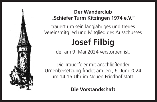 Anzeige von Josef Filbig von MGO