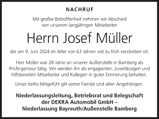 Anzeige von Josef Müller von MGO