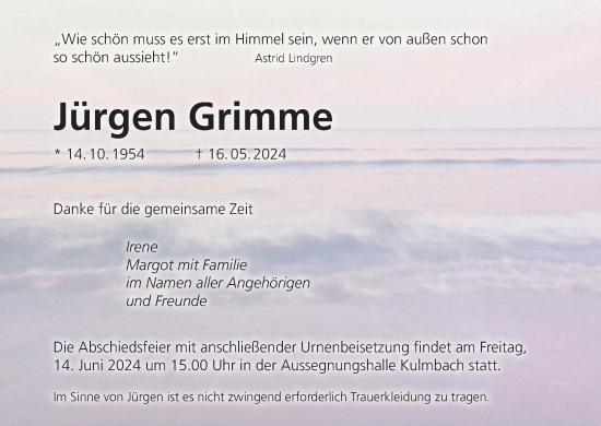 Anzeige von Jürgen Grimme von MGO