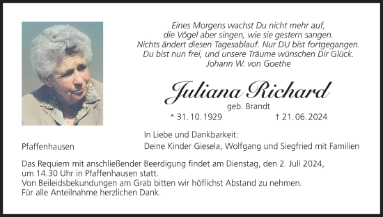 Anzeige von Juliana Richard von MGO