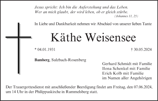 Anzeige von Käthe Weisensee von MGO