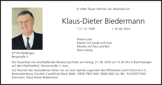 Anzeige von Klaus-Dieter Biedermann von MGO