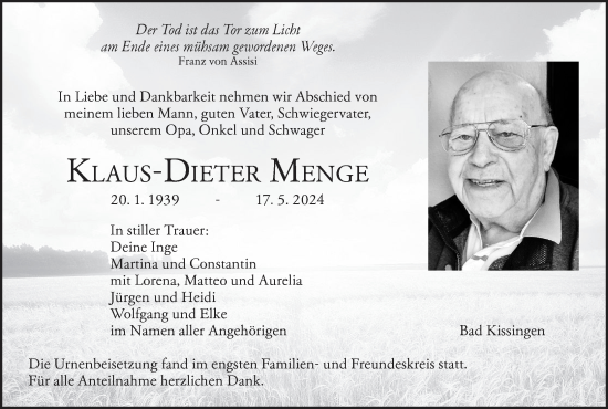 Anzeige von Klaus-Dieter Menge von MGO