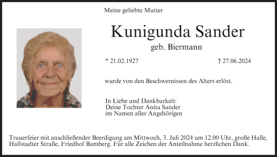 Anzeige von Kunigunda Sander von MGO