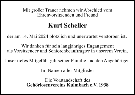 Anzeige von Kurt Scheller von MGO