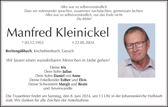 Anzeige von Manfred Kleinickel von MGO