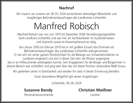Anzeige von Manfred Robisch von MGO