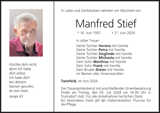 Anzeige von Manfred Stief von MGO