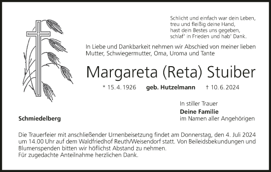 Anzeige von Margareta Stuiber von MGO