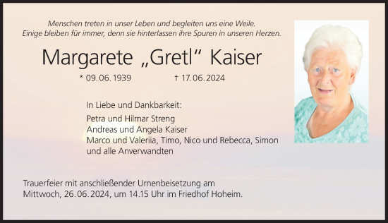 Anzeige von Margarete Kaiser von MGO