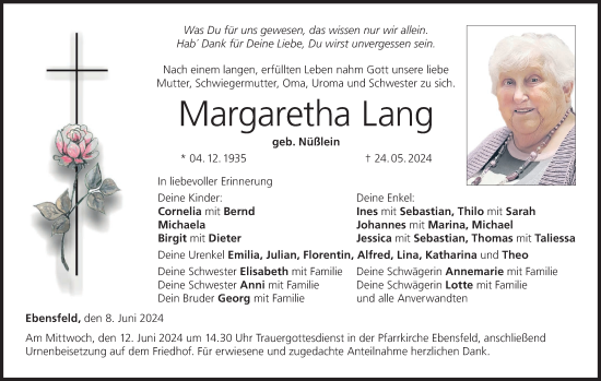 Anzeige von Margaretha Lang von MGO