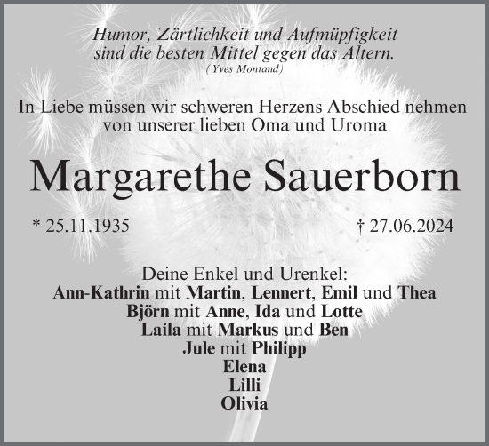 Anzeige von Margarethe Sauerborn von MGO