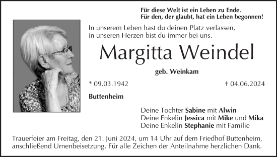 Anzeige von Margitta Weindel von MGO