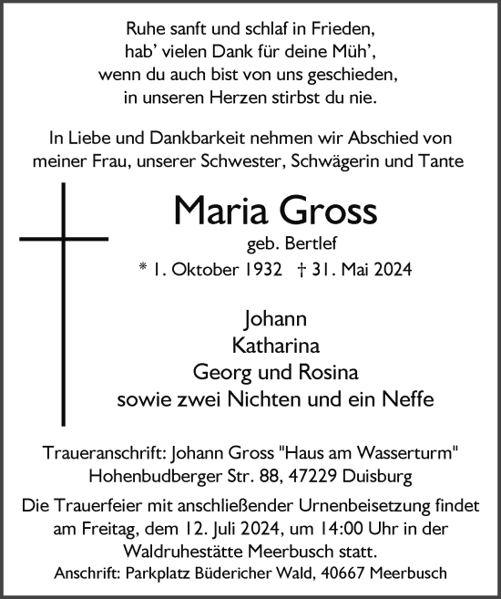 Anzeige von Maria Gross von MGO