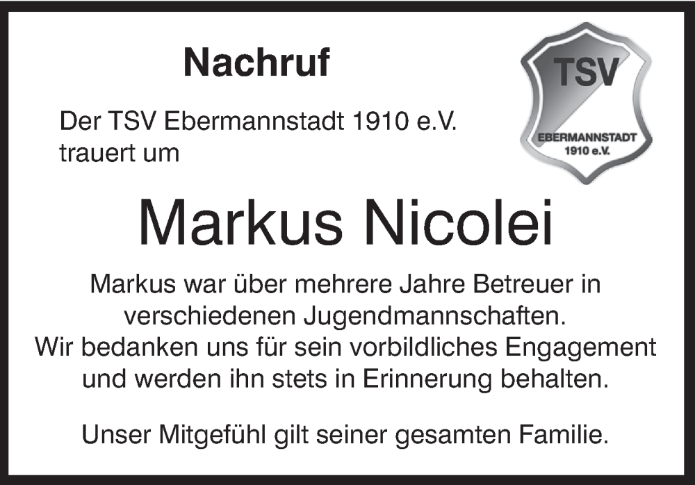  Traueranzeige für Markus Nicolei vom 29.06.2024 aus MGO