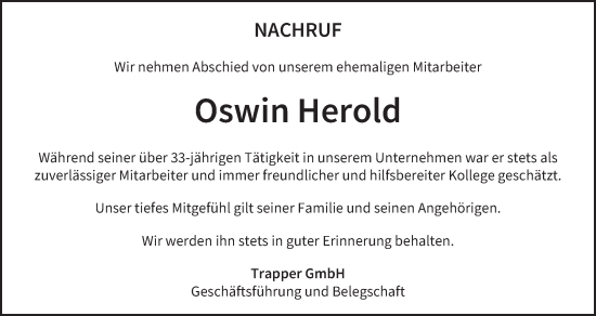 Anzeige von Oswin Herold von MGO